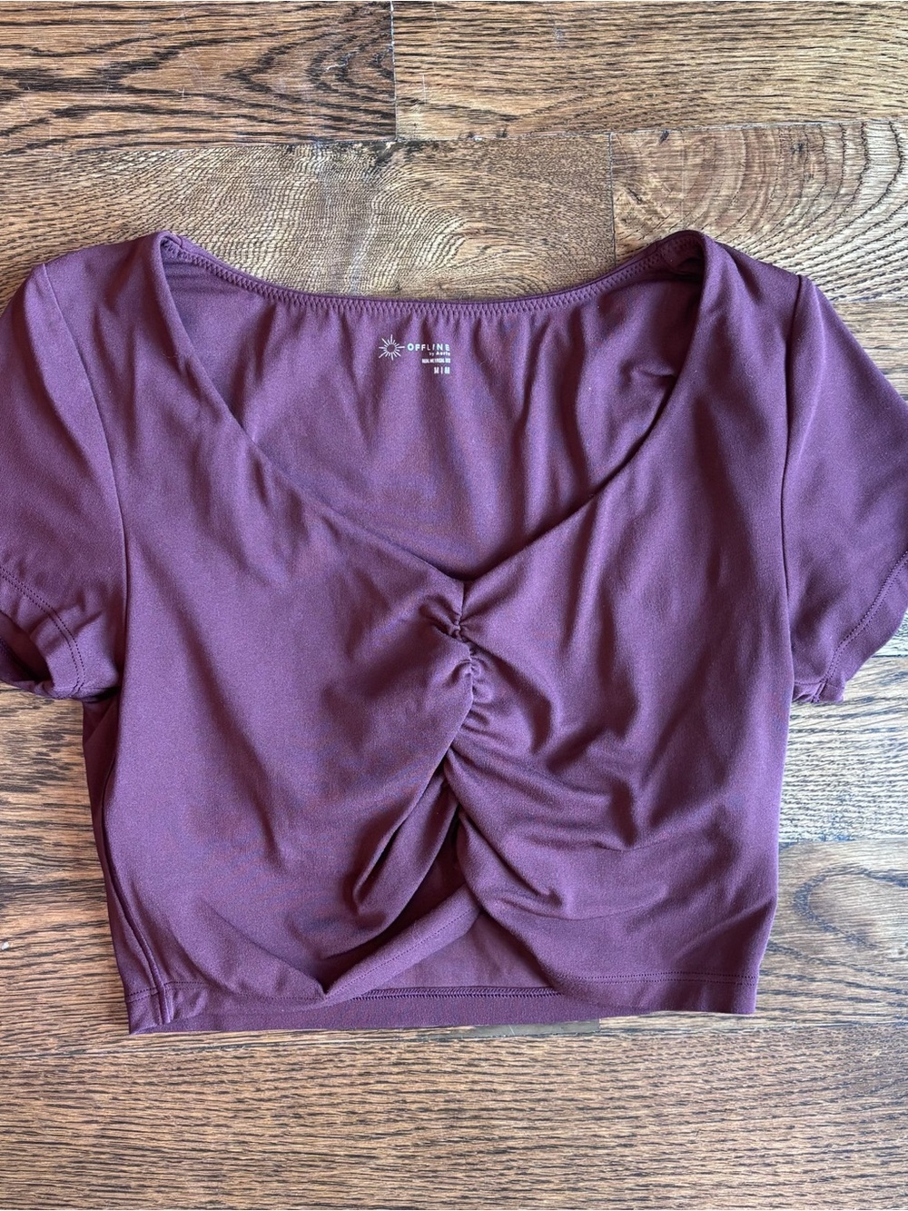 Offline by Aerie Real Me Twist Front Active Crop Top — Burgundy | Medium